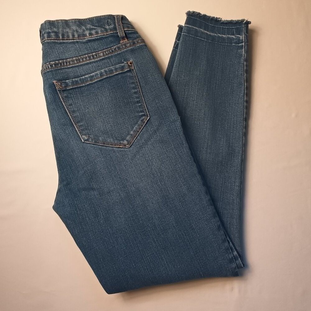 Kensie Womens Mid Rise Distressed Raw Hem Skinny Jeans Size 4/27 Blue Stretch